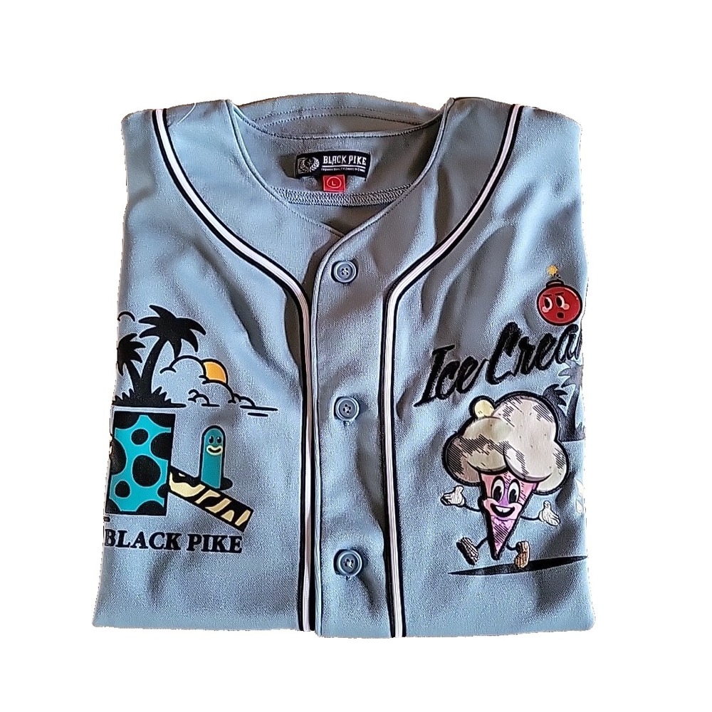 Black Pike "Ice Cream" Baseball Button Up Jersey US SIZE L - Picture 2 of 9